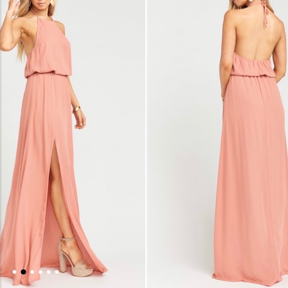 Show Me Your MuMu Dusty Rose Open-Back Heather Halter Maxi Dress